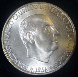  1966 67 100 Silver Pesetas Francisco Franco Caudillo B UNC
