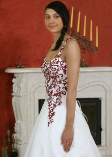 Hochzeitskleid Brautkleid Träger Stickerei Bordeaux 1A