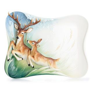 Franz Porcelain Collection   Graceful Woodland Deer Tray & Easel