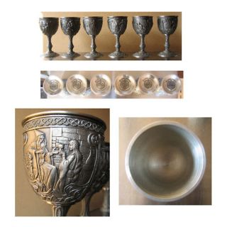 Franklin Mint Excalibur Pewter Goblets Set of 6
