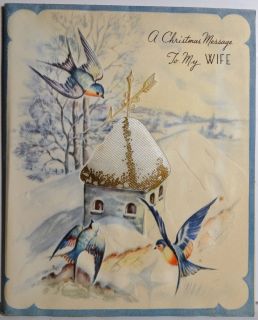 Unused Bluebirds by The Cupola Vintage Christmas Card 333