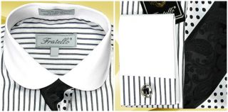 Fratello 16 5 34 35 Solid Windsor Collar White Black Mens Dress Shirt
