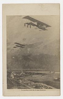 World War I German Postcard Biplane Bombing Le Havre Unused