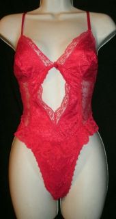 Red Hot Vintage Fredericks of Hollywood Nylon Lace Teddy One Piece M