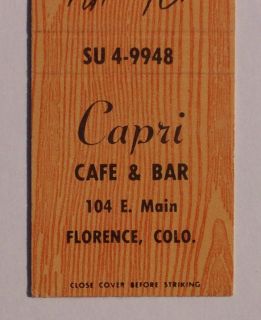 1950s Matchbook Capri Cafe Bar Florence Co Fremont Co