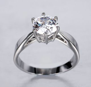  18K White Gold GP Solitaire Simulated Diamond Ring size