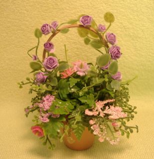 Dollhouse Miniature Garden Trellis Planter in purple by DeVine