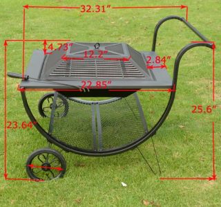 Frugah Portable Fire Sense Garden Cart Fire Pit Outdoor BBQ with