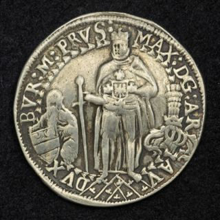 1612, Teutonic Knights, Maximilian III. Silver 1/4 Thaler Coin.