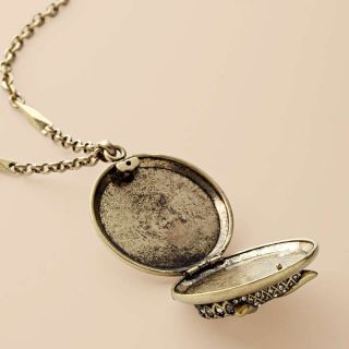 Fossil Jewelry Glam Owl Locket Long Drop Necklace JA4809 MSRP $48