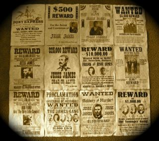 West Wanted Posters Jesse James Frank James Bob Ford The Younger Gang