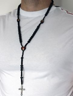   Rosary BlackPlated Bead Crucifix Cross Pendant Chain d g Necklace