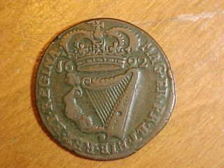 1692 William Mary Half Penny Ireland Irish Coin US Colonial Must See