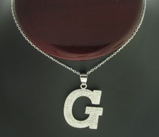 Sterling Silver Letter Initial Pendant Crystal Stones