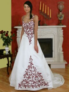 Hochzeitskleid Brautkleid Träger Stickerei Bordeaux 1A