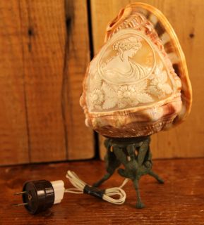  Antique European Hand Carved Cameo Shell Lamp