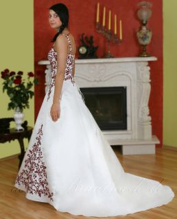 Hochzeitskleid Brautkleid Träger Stickerei Bordeaux 1A