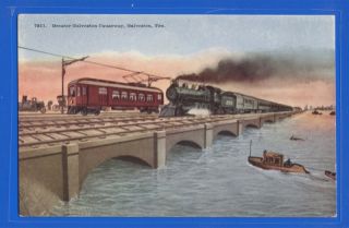  & Steam Engine @ Greater Galveston Causeway, Gavelston, TX Postcard