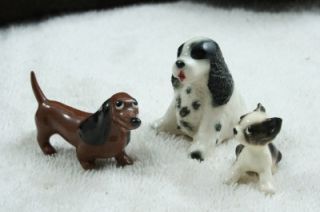  LOT OF 3 DOG PORCELAIN Figurines Dachsund   Spaniel   French Bull Dog