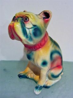 French Bull Dog Frenchie 1940s Carnival Chalkware Figurine Colorful