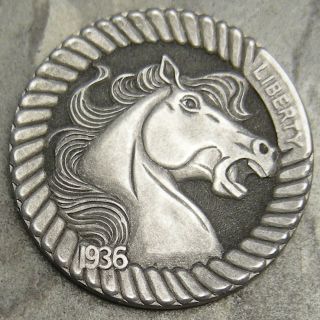 1936 Buffalo Coin Folk Art Medals Hobo Nickel Wild Mustang Horse Rope