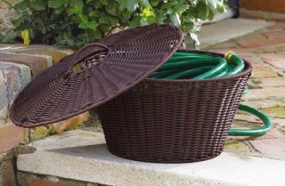 Wicker Look Weather Resistant Watering Garden Hose Storage Bowl