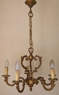 Classic Elegant Antique French Gilt Bronze 5 Light Cage Chandelier