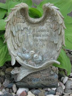 Sale! Birds on Angel Wing Sculpture Welcome Garden Stone Outdoor Patio
