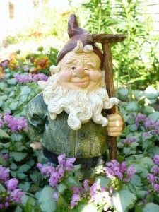 12 IN. GARDEN GNOME WITH RAKE OVER SHOULDER WINKING GNOMES NOME KNOME