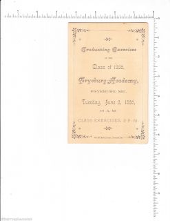 4913 Fryeburg Academy 1886 graduation program ME Mary George Seavy C M