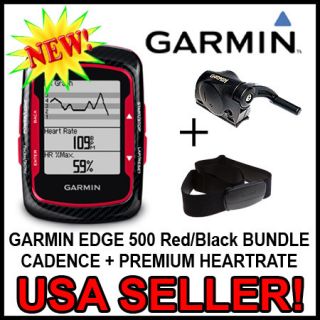 NEW   Garmin Edge 500 GPS Bundle Red/Black Carbon + Premium Heartrate