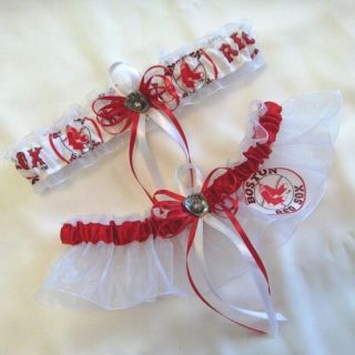 Handmade Wedding Garters w Boston Red Sox fabric