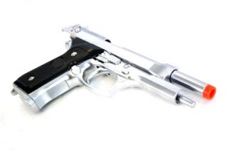  Mil Spec M9 Beretta Gas Blowback Pistol   Polished Silver Finish