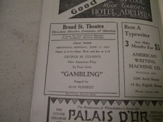  GAMBLING PLAYBILL PROGRAM GEORGE M COHAN GROUCHO MARX BROTHERS 1929