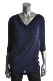 Michael Stars New Blue 3 4 Dolman Sleeves Drape Neck Casual Top One