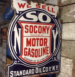 1920s Socony Gasoline Porcelain Flange Sign not Texaco