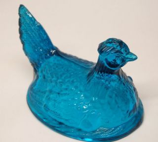 Glass HON Hen on Nest Dish Top Only L E Smith Teal 6