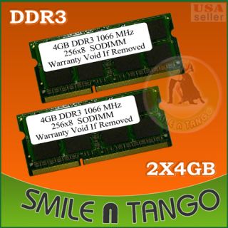 New 8GB Kit DDR3 1066 MHz PC3 8500 256x8 2x4GB SODIMM