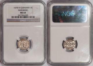 1678 N Germany Nurnberg 1 Silver Kreuzer NGC MS 64