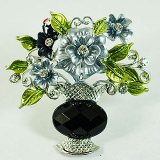  Flower Vase Silver Plated Oval Gemstone Brooch Pins Costume