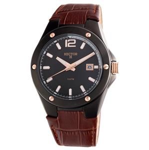 New Hector H France Mens Fashion Brown Leather Date Black Dial Watch