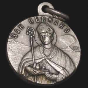 San Gennaro Relic Medal Charm Vintage Sterling Silver