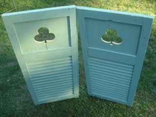  Pair of Wooden Shutters Louvred Bottom Clover Cut Out Panel Top