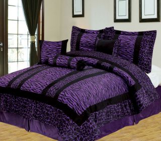  King Giraffe Zebra Purple and Black Micro Fur Comforter Set