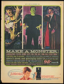  Make a Monster Model Kits ad 1962 Wolf Man Frankenstein Dracula