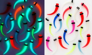  Kit U V Glow in The Dark Curved Ear Tapers 0g 12g Body Jewelry