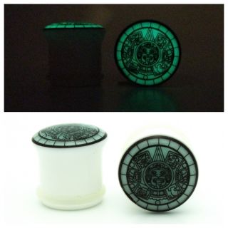 Mayan Aztec Calendar Acrylic Glow in The Dark Ear Plugs Gauges Single