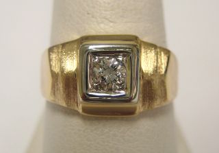 Vintage Estate Gents 14k Yellow Gold Diamond Solitaire Ring