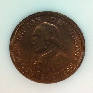 1732 George Washington Uniface Born Virginia Restrike Coin