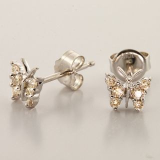  10K White Gold Diamond Butterfly Ring Earrings Jewelry Set